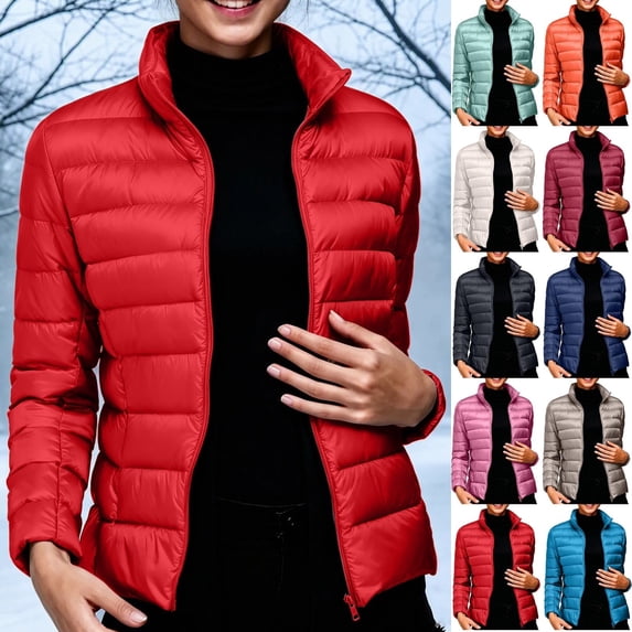 KICILVS Puffer Jacket Womens Lightweight Packable Quilted Coat Stand Collar Zip Up Down Jacket Warm Winter Outerwear