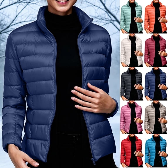 KICILVS Puffer Jacket Womens Lightweight Packable Quilted Coat Stand Collar Zip Up Down Jacket Warm Winter Outerwear