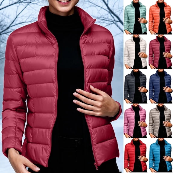 KICILVS Puffer Jacket Womens Lightweight Packable Quilted Coat Stand Collar Zip Up Down Jacket Warm Winter Outerwear