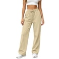 thumbnail image 1 of KICILVS Straight Leg Pants Women High Waist Wide Sweatpants Drawstring Elastic Casual Trousers with Pockets Comfy Bottoms Beige, 1 of 8