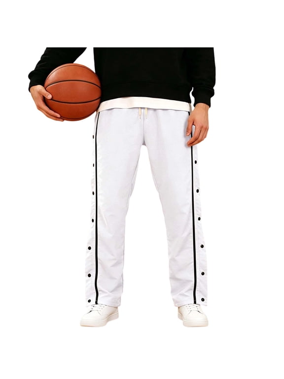 Sweatpants Men Side Open Snap Buttons Straight Leg Trousers Drawstring Waist Casual Comfort Sport Pants