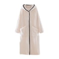 thumbnail image 1 of KICILVS Textured Fleece Hooded Robe for Women Snap Front Full Length Bathrobe with Pockets Soft Winter Home Hotel Wear Beige, 1 of 9