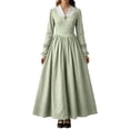 thumbnail image 1 of KICILVS Victorian Costume Women V Neck Long Sleeve Ruffle Trim Cuff Swing A Line Dress Renaissance Cosplay Outfit, 1 of 9