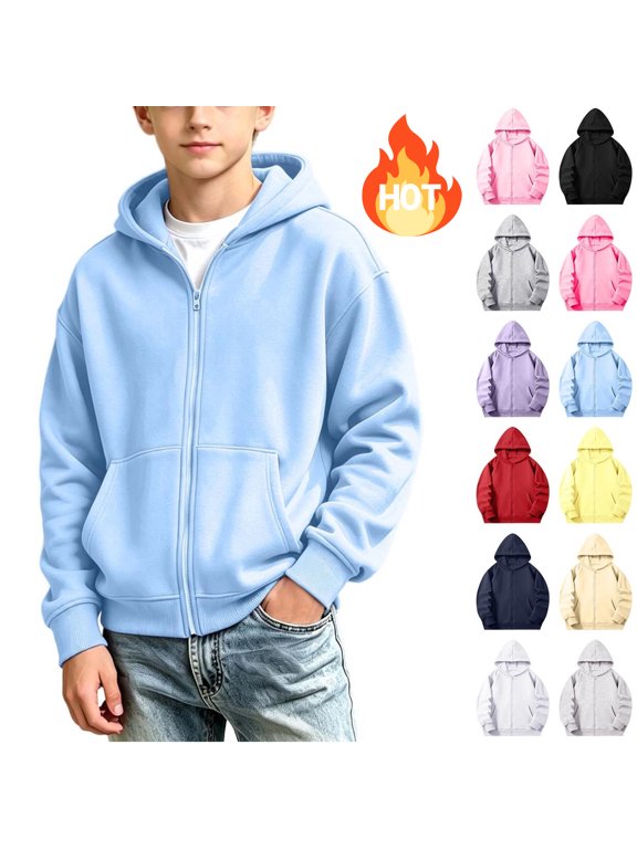 Winter Jacket for Boys Long Sleeve Sweatshirt Jacket with Pockets Trendy Fall Outerwear for School Daily Wear 4-15 Years