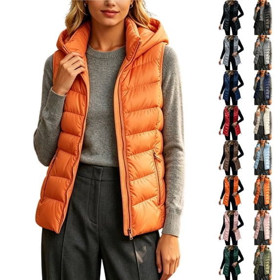 KICILVS Women Puffer Vest Hooded Zip Up Sleeveless Gilet with Zipper Pockets Quilted Winter Jacket for Daily Wear