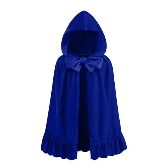 KICILVS Womens Cape Velvet Hooded Mid Length Bow Tie Front Drawstring Ruffle Trim Cloak Witch Fairy Cosplay Costume Cape
