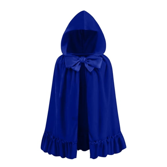 KICILVS Womens Cape Velvet Hooded Mid Length Bow Tie Front Drawstring Ruffle Trim Cloak Witch Fairy Cosplay Costume Cape