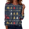 thumbnail image 1 of KICILVS Womens Christmas Tops Xmas Tree Print Long Sleeve Crew Neck T Shirt Casual Holiday Blouse for Christmas Day Outfits, 1 of 8