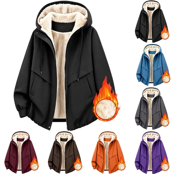 KICILVS Womens Fleece Lined Windbreaker Jackets Water-Resistant Hooded Zip Up Coat with Pockets Warm Winter Outerwear