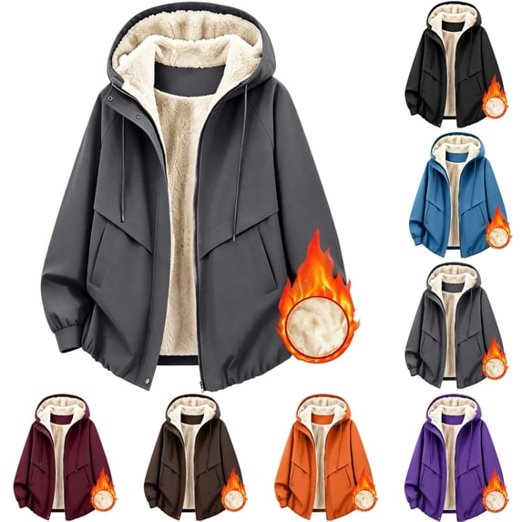 KICILVS Womens Fleece Lined Windbreaker Jackets Water-Resistant Hooded Zip Up Coat with Pockets Warm Winter Outerwear