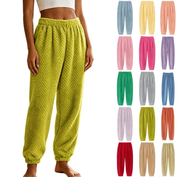 KICILVS Womens Pajama Pants Elastic Waist Cuffed Ankle Fleece Pants Warm Cozy Soft Lounge Bottoms for Winter Home Daily Wear