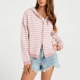 thumbnail image 1 of KICILVS Womens Zip Up Hoodie Striped Sweater Coat Knit Hooded Double Zipper Jacket Trendy Fall Winter Outerwear, 1 of 6