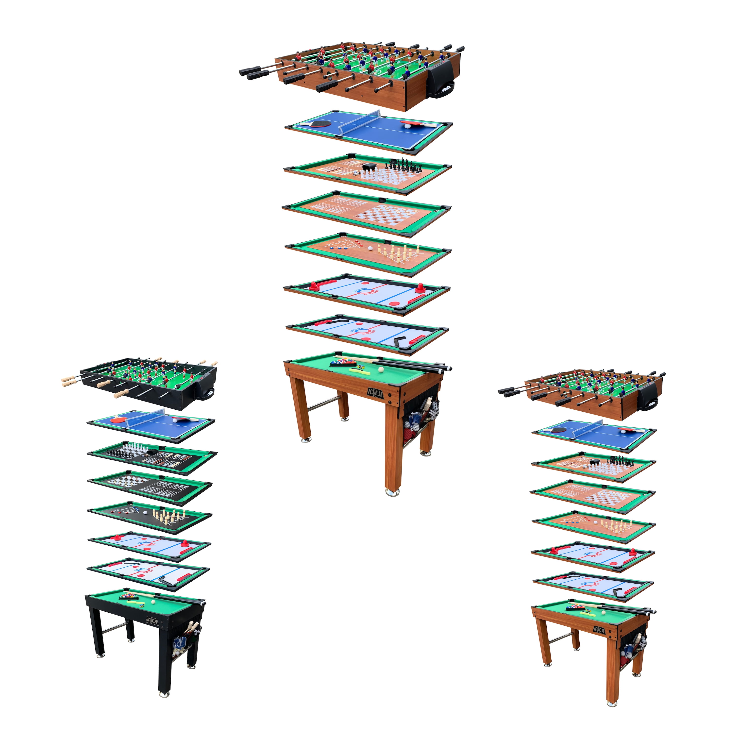 KICK Defender 48″ 10-in-1 Multi-Game Table (Brown) - Combo Game Table Set - Foosball, Billiards, Glide Hockey, Ice Hockey, Table Tennis, Chess, Backgammon, Draughts, Bowling, Shuffleboard for Family