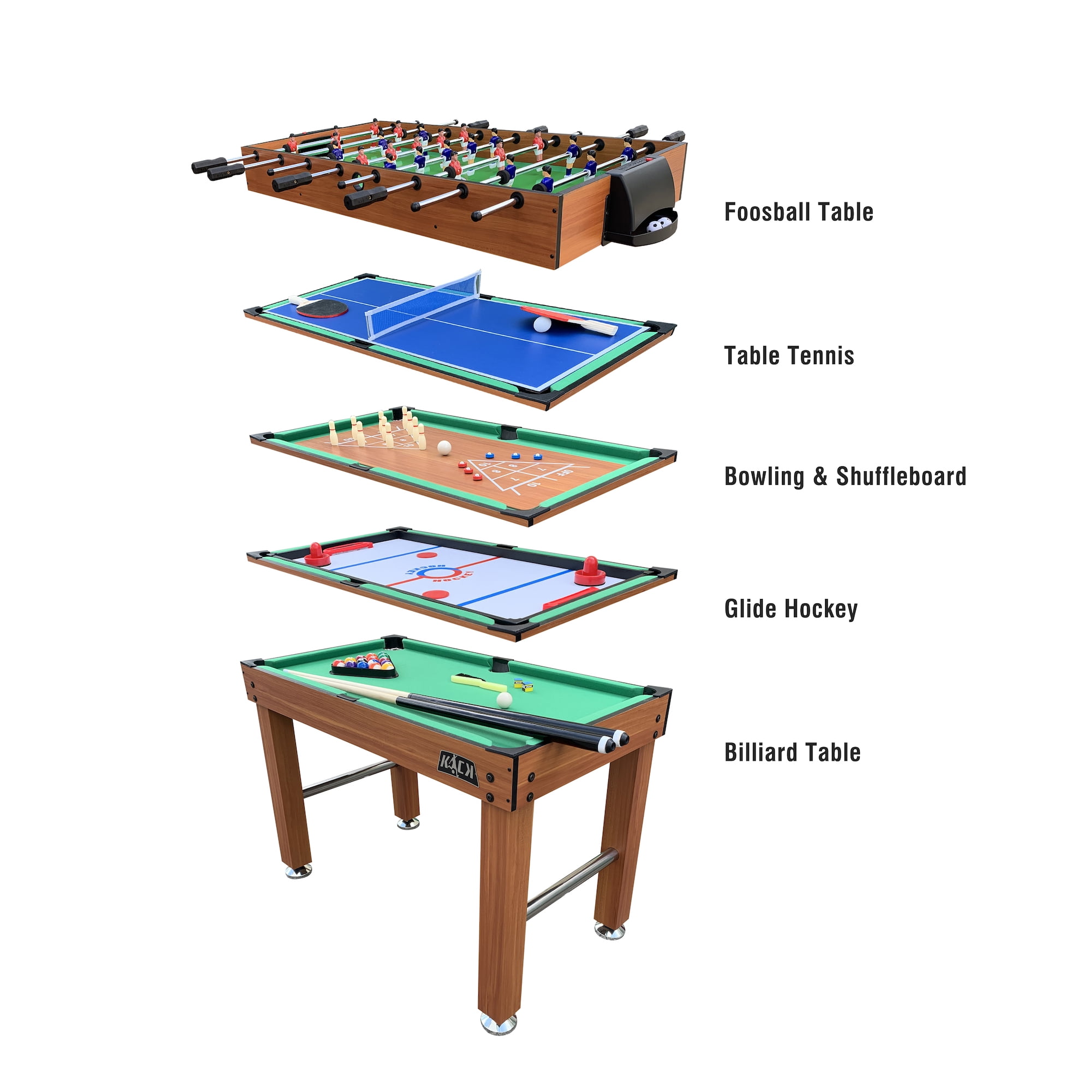 KICK Hexad 48″ 6in1 Multi Game Table (Brown) Combo Game Table Set Billiards, Foosball