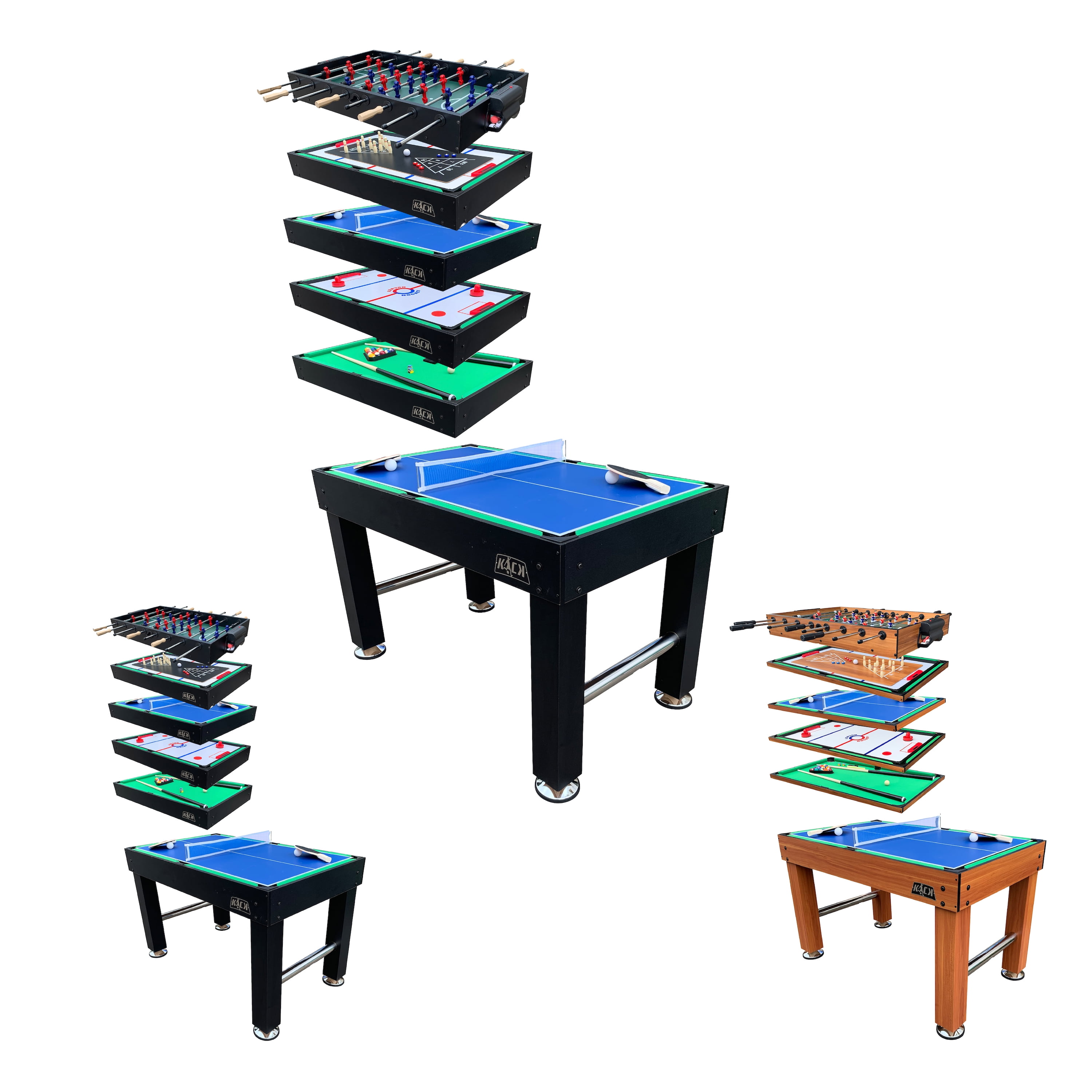 KICK Pentacle 55″ 5-in-1 Multi Game Table (Black) - Combo Game Table Set - Foosball, Billiards/Pool, Push Hockey, Shuffleboard and Bowling for Home, Game Room, Friends and Family!