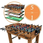 KICK Pentacle 55″ 5-in-1 Multi Game Table (Brown) - Combo Game Table Set - Foosball, Billiards/Pool, Push Hockey, Shuffleboard and Bowling for Home, Game Room, Friends and Family!
