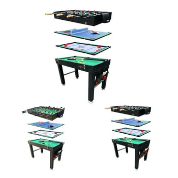 KICK Quad 48″ 4-in-1 Multi Game Table (Black) - Combo Game Table Set - Foosball, Billiards/Pool, Glide Hockey and Table Tennis for Home, Game Room, Friends and Family!