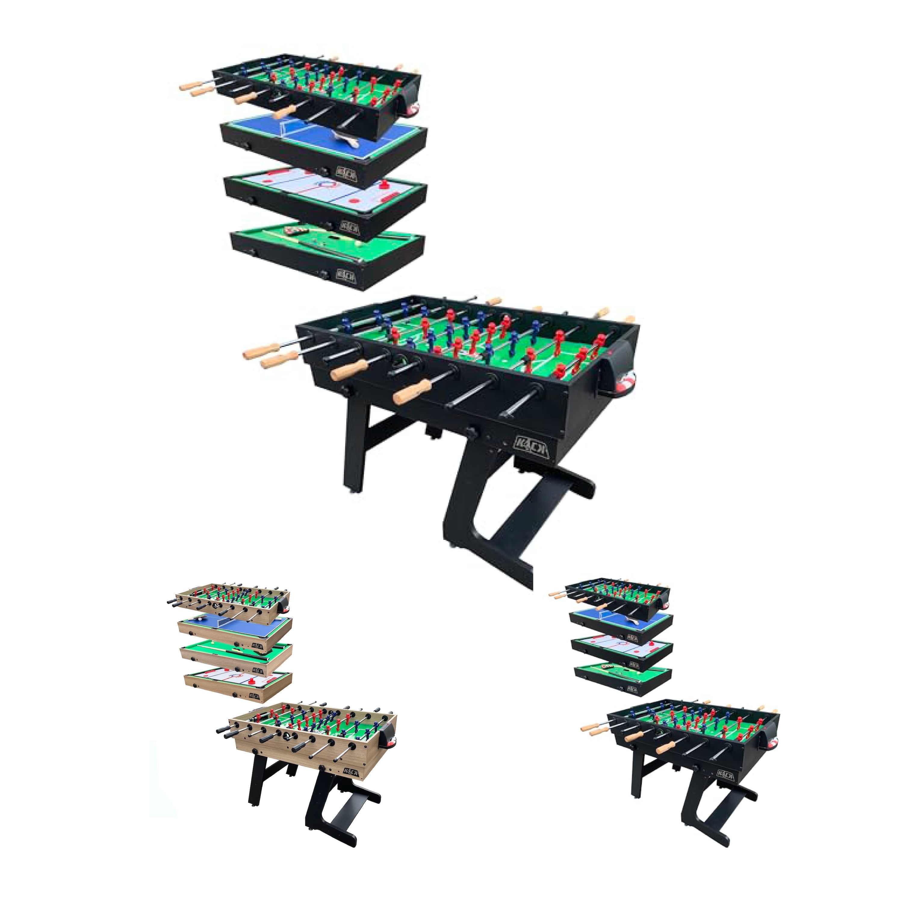 KICK Quatro 55″ 4-in-1 Multi Game Table (Black) - Combo Game Table Set - Billiards, Push-Hockey, Ping pong, and a Foosball for Home, Game Room, Friends and Family!