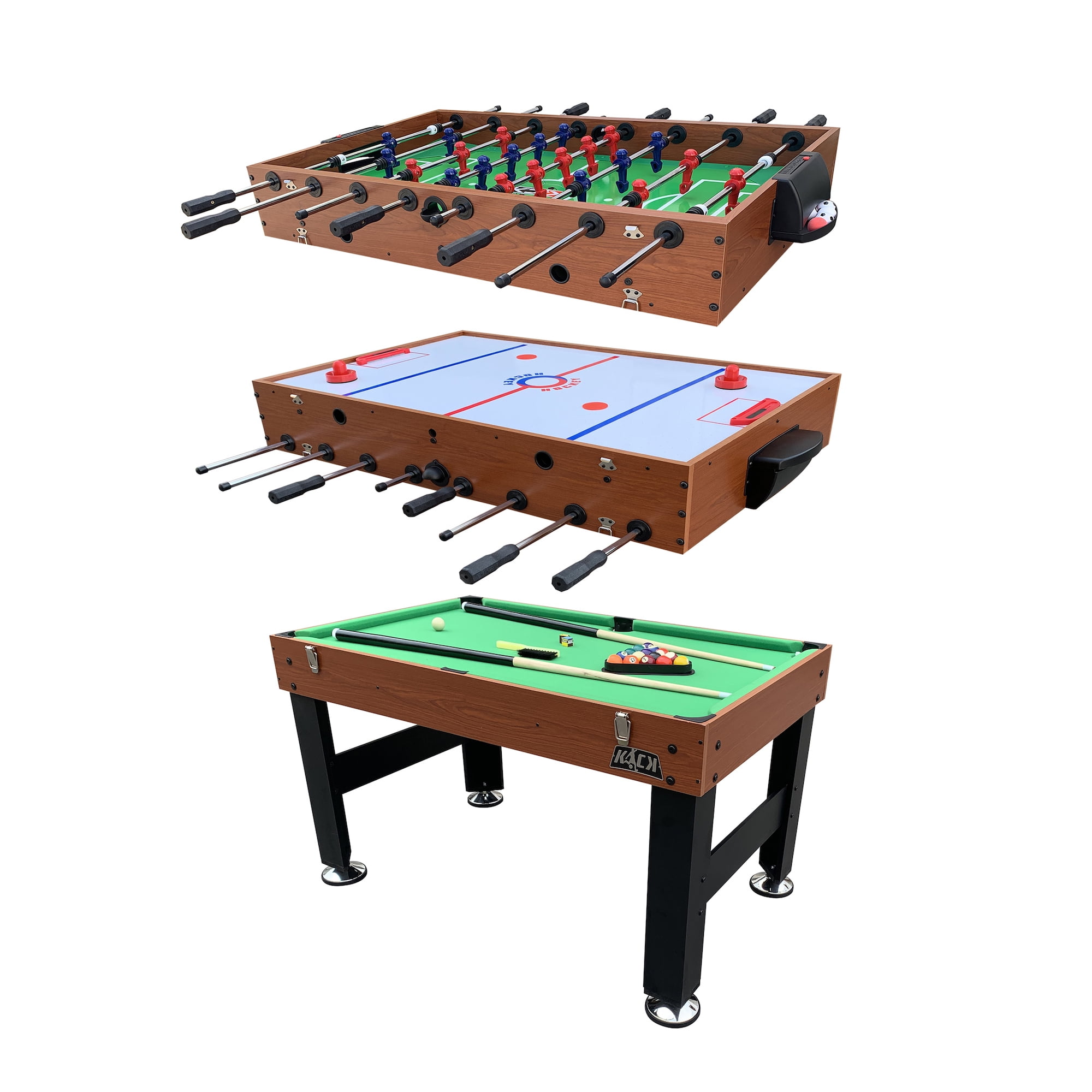 Brown MDF 55" 3-in-1 Foosball, Air Hockey, and Pool Table
