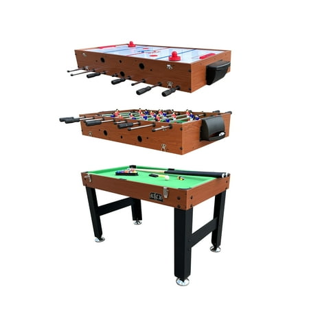 KICK Trio 48? 3-in-1 Multi Game Table (Brown) - Game Table Set - Billiards, Air-Hockey, and Foosball