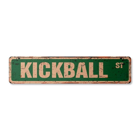 KICKBALL Vintage Aluminum Street Sign balls goalie goal net team rustic metal tin | Indoor/Outdoor | 30" Wide