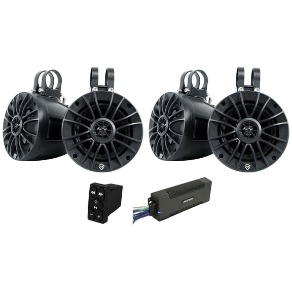 KICKER 48PXA10005 5-Channel Amplifier Amp+4) Tower Speakers+Bluetooth Controller