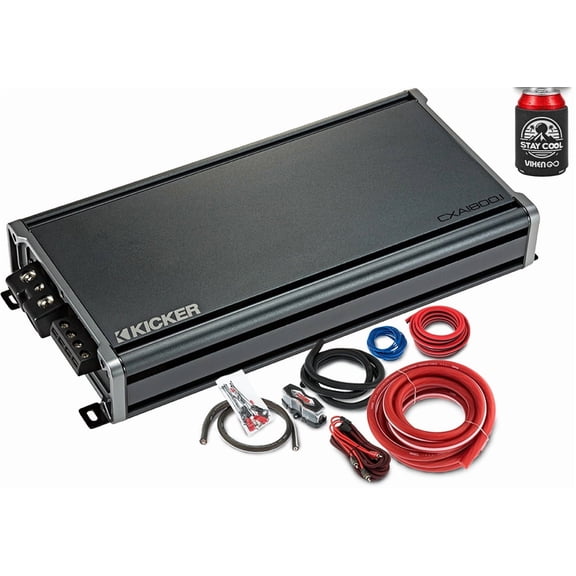 KICKER Amplifier and Amp Kit Package of 2 Items - CX Series 1800W RMS Class D Monoblock Amplifier and Complete 0AWG Wiring Kit