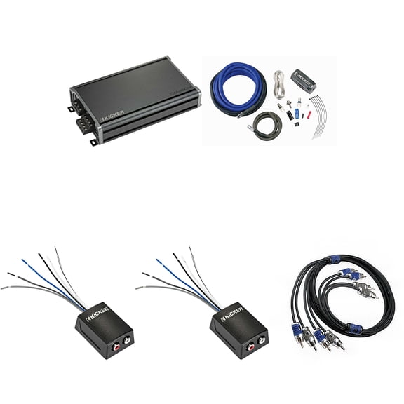 KICKER CX360.4 4-Channel Amplifier & (2) KISLOC2 Line Output Converter w/ 8AWG Amp Install Kit ( Includes RCAS )
