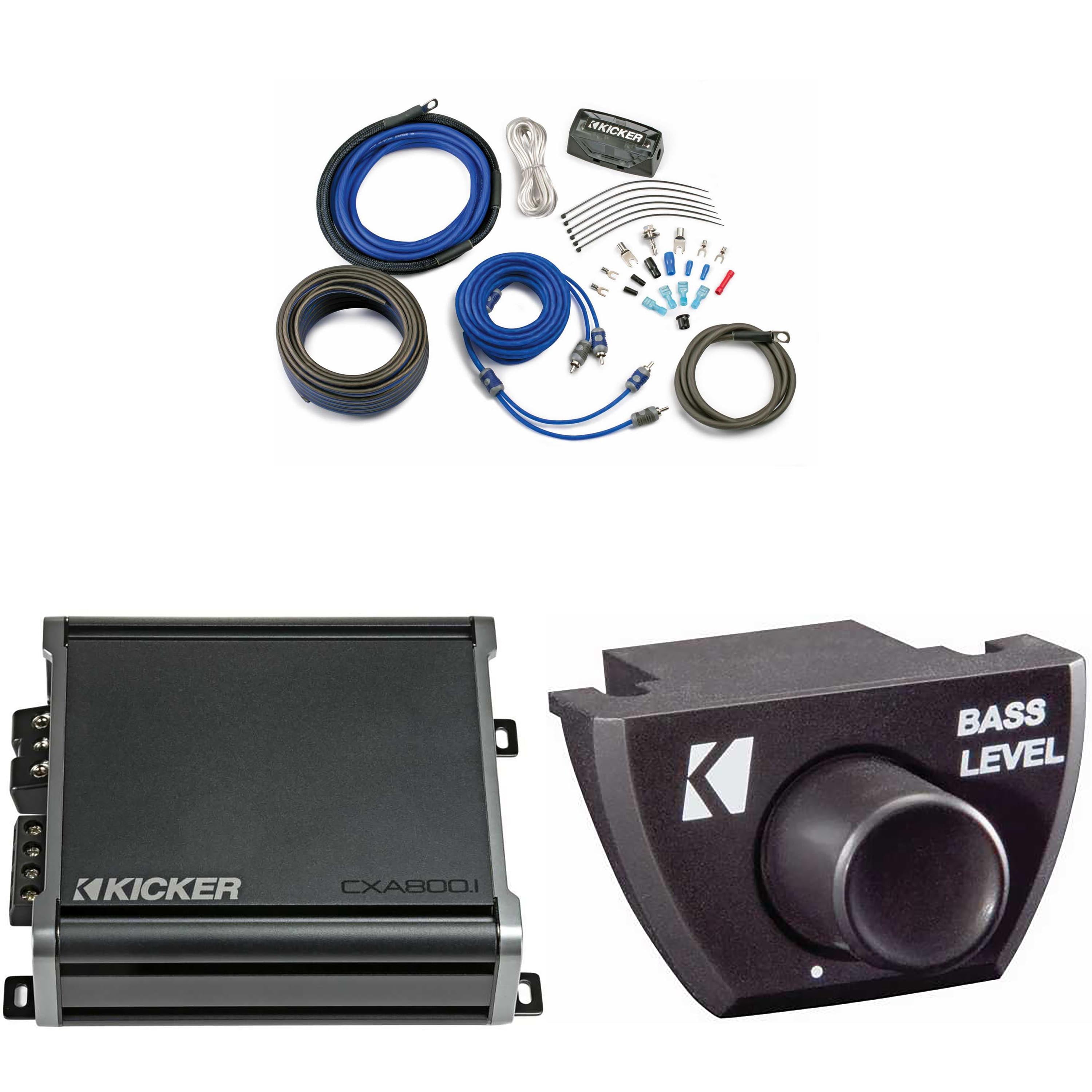 KICKER CXA800.1 800 Watt Mono Amp & 4AWG 2 Channel Amp Install Kit w/ Bass Knob Bundle