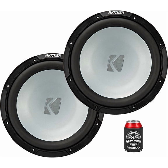 KICKER Marine Subwoofer Package of 2 Items - 12" KM Series Subwoofer (Pair) for Boat 4-Ohm - 2x 45KM124 Weather Resistant Subwoofer