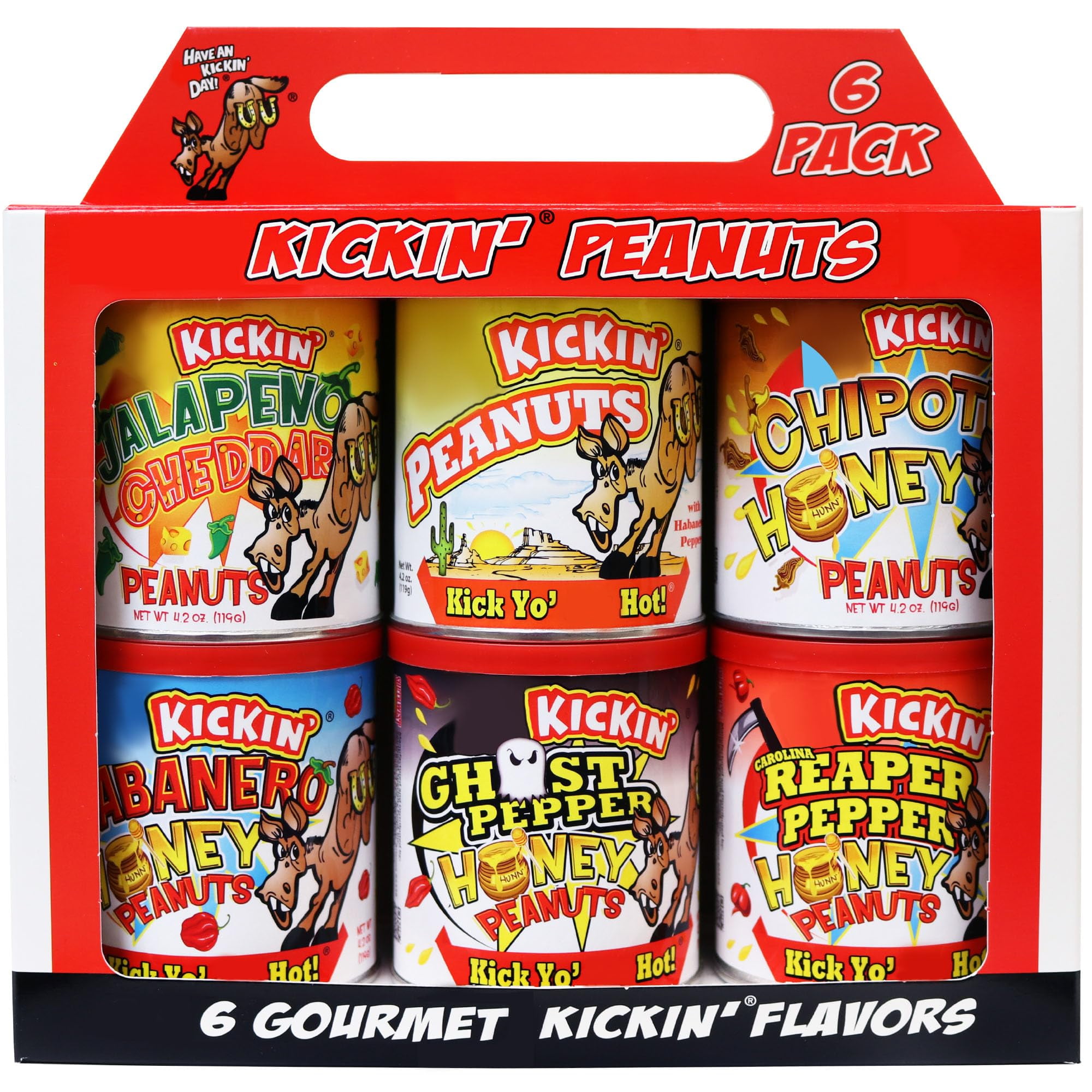KICKIN’ Spicy Peanut Gift Set (6) 4.2oz Cans Ultimate Spicy Gourmet