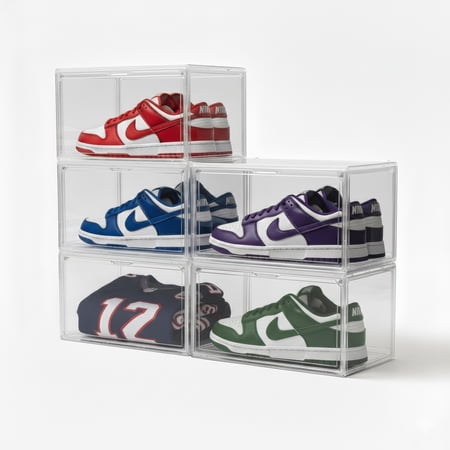 Kicks & Co XL Shoe Storage Clear Plastic Stackable Shoe Box with Lids for Sneakers Fits Up to Size 13, 5 pack