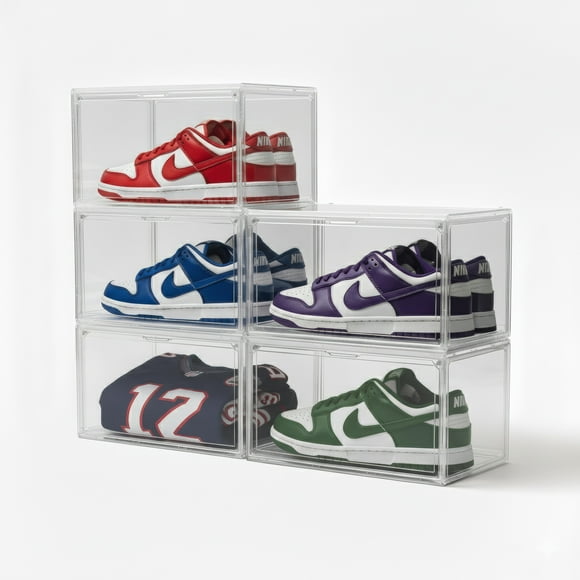 Kicks & Co Transparent Shoe Organizer & Shoe Display Case, Stackable Storage Box, XL, 5 Pack