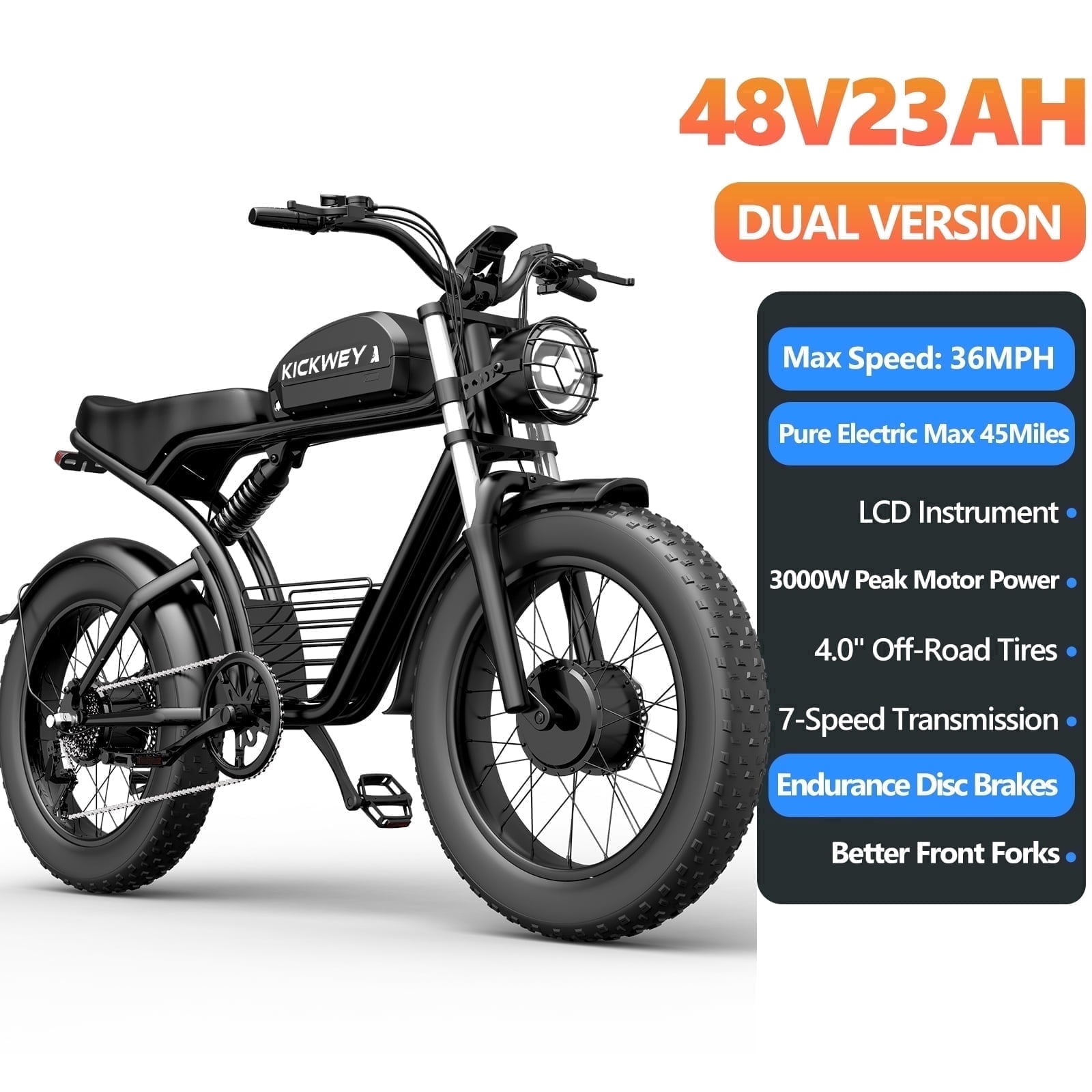 KICKWEY K7 3000W Dual Motor Electric Bike for Adults, 48V 23Ah