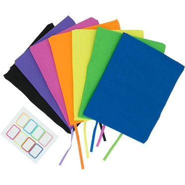 Easy Apply Stretchable Book Cover 6 Pack Design. Jumbo Book Covers Fit Hardcover Textbooks Up To 9\" X 11\". Adhesive-Free, Nylon Fabric Jackets. Washable, Reusable Student School Supply