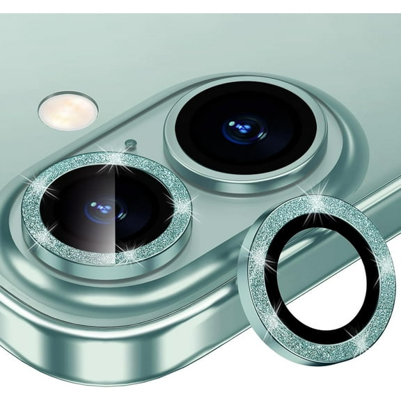KICOCOC Compatible with iPhone 16 / iPhone 16 Plus Camera Lens Protector, Diamond Metal Individual Camera Cover Case - Green