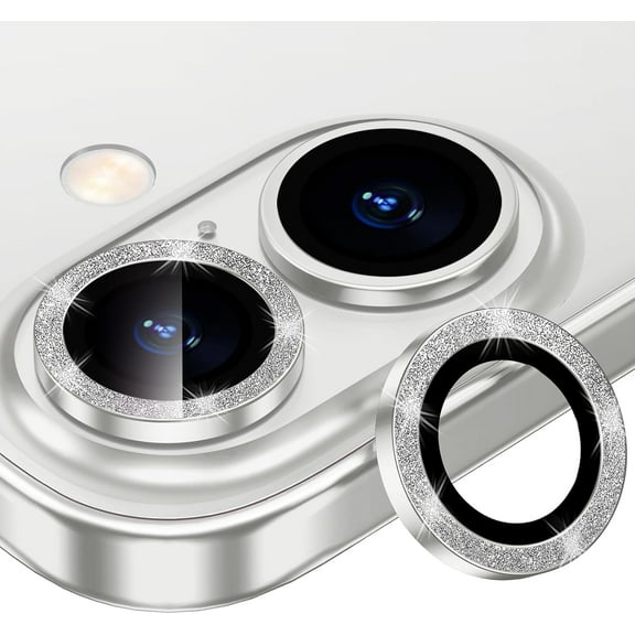 KICOCOC Compatible with iPhone 16 / iPhone 16 Plus Camera Lens Protector, Diamond Metal Individual Camera Cover Case - White