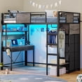 thumbnail image 1 of KICODE Twin Size Loft Bed with Desk&Clothing Rack,Twin Size Metal Loft Bed with 11 Storage Drawers,Charging Station,LED Lights and Coat Rack,13.4" Safety Guard & Stair,Black, 1 of 9