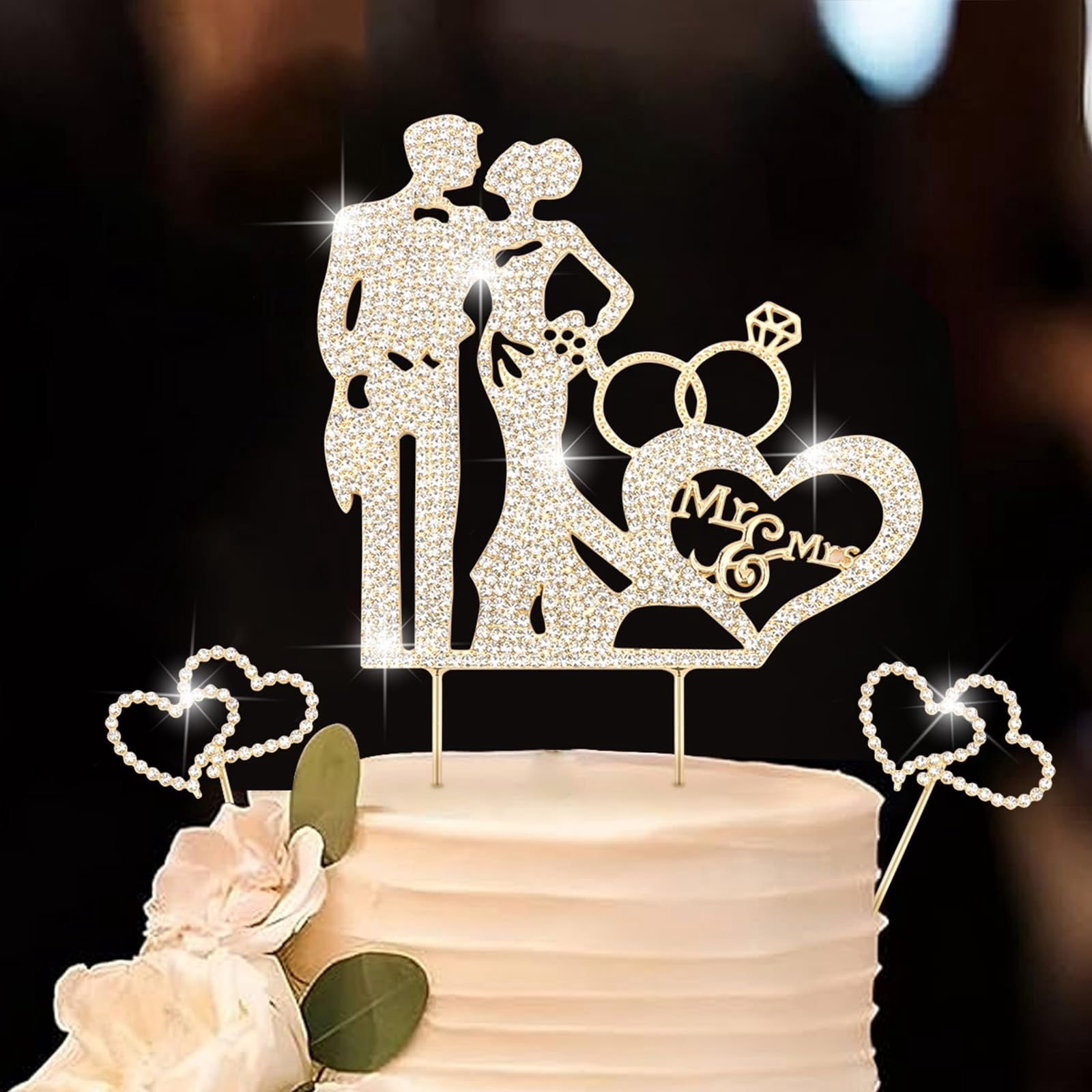 KICOSY 3PCS CrystalTRDN Bride and Groom Wedding Cake Topper Mr & Mrs ...