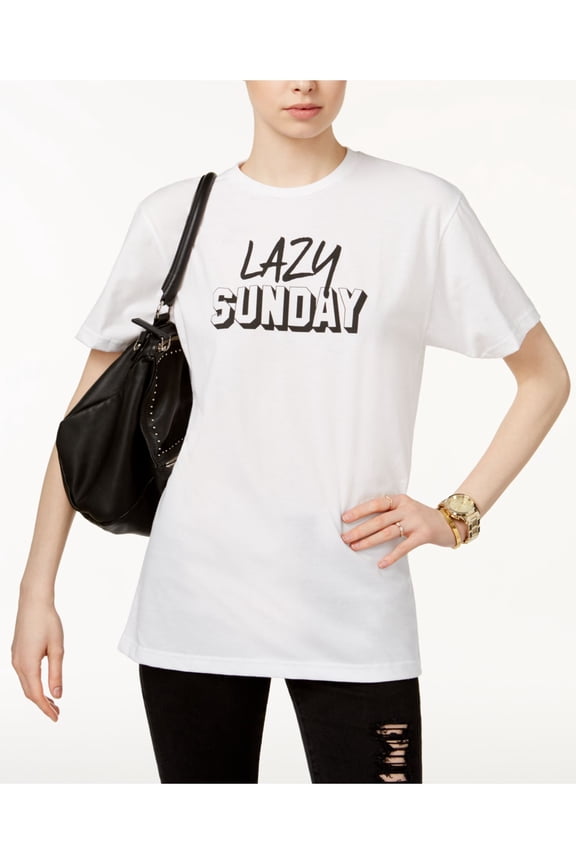 KID-DANGEROUS Womens White Lazy Sunday Short Sleeve Jewel Neck Top L