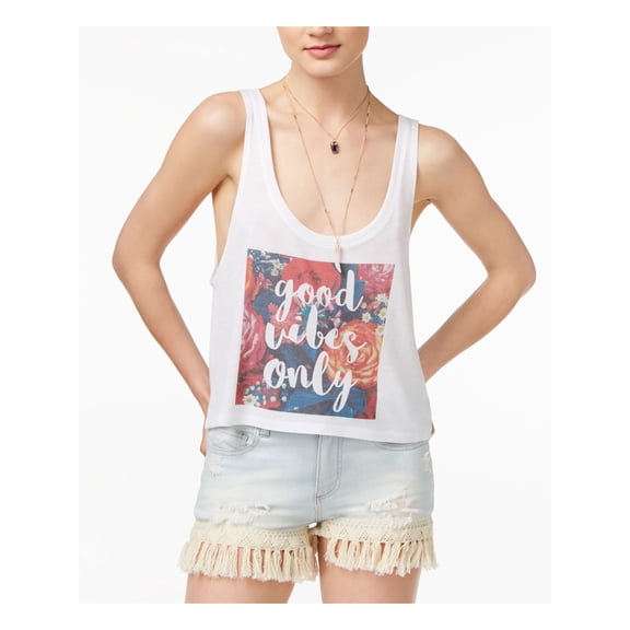 KID-DANGEROUS Womens White Printed Sleeveless Scoop Neck Top Size: L