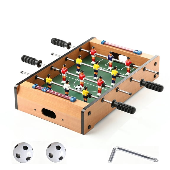 KIDAMI 20 Mini Foosball Table, Wooden Tabletop Soccer Game Set w/ 2 Footballs, Portable Table Top Foosball for Kids Family Outdoor and Indoor Play