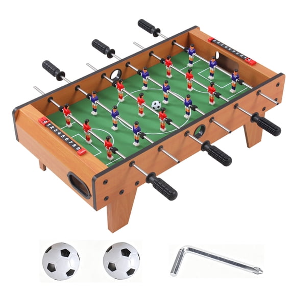 KIDAMI 27" Foosball Table, Wooden Football Game Set for Adults & Kids w/ 2 Footballs & 18 Soccer Keepers for Family Night, Game Room, Parties, Portable Tabletop Soccer Game