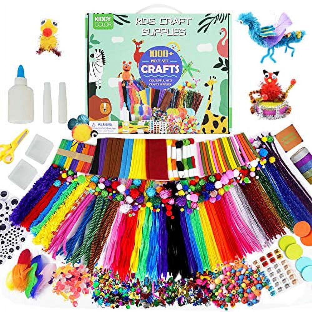 Arts & Crafts Supplies Kit with Storage Bin - Crafting Materials Box Kits  for School or Gift Ages 3 to 8 