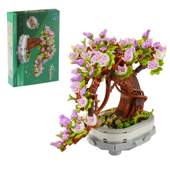 462-Piece Peach Blossom Flower Building Set, Artificial Plant & Flower Building Blocks for Women & Men, DIY Desk and Home Decor Gift Idea