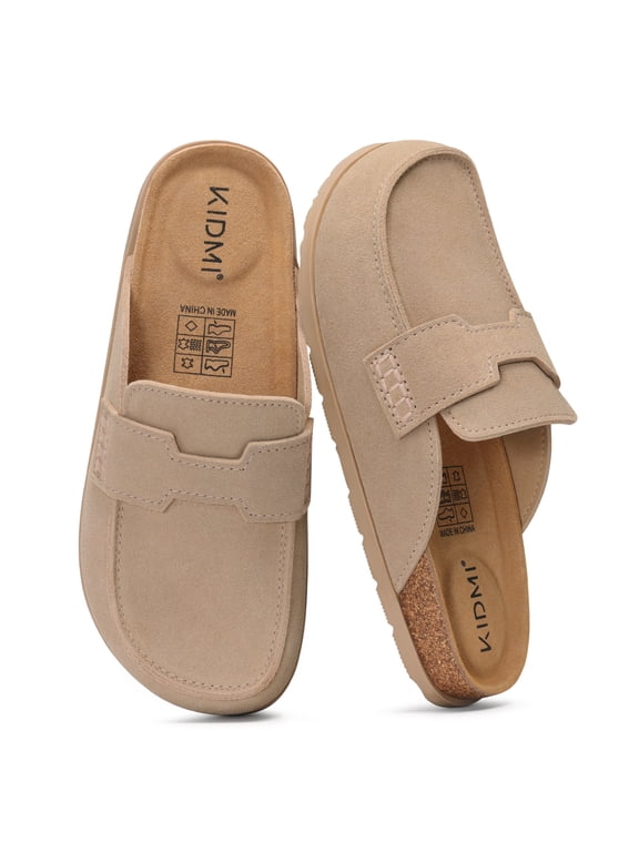 100% Genuine Suede Clogs for Women Loafer-Style Leather Mules Slip On Shoes with Soft Cork Footbed, Tan, Size 43