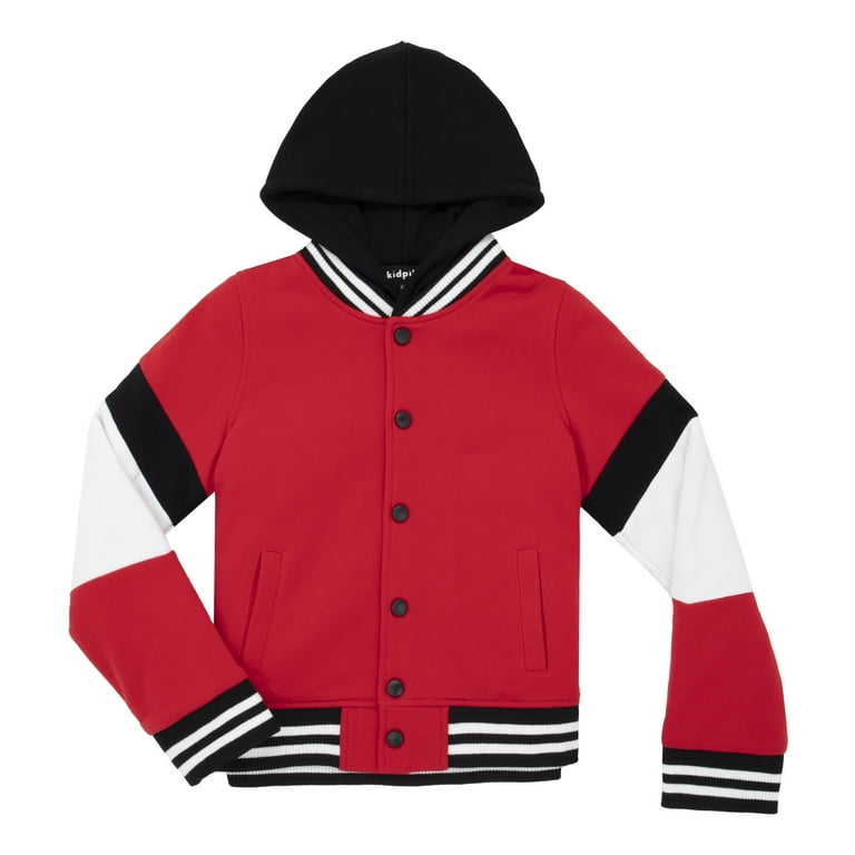 KIDPIK Boys Hooded Color Block Fleece Varsity Jacket, Size: XXS (4) - XXL  (16)