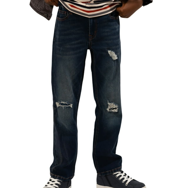 KIDPIK Boys Premium Denim, Ripped Jeans Straight Stretch Denim, Size 12