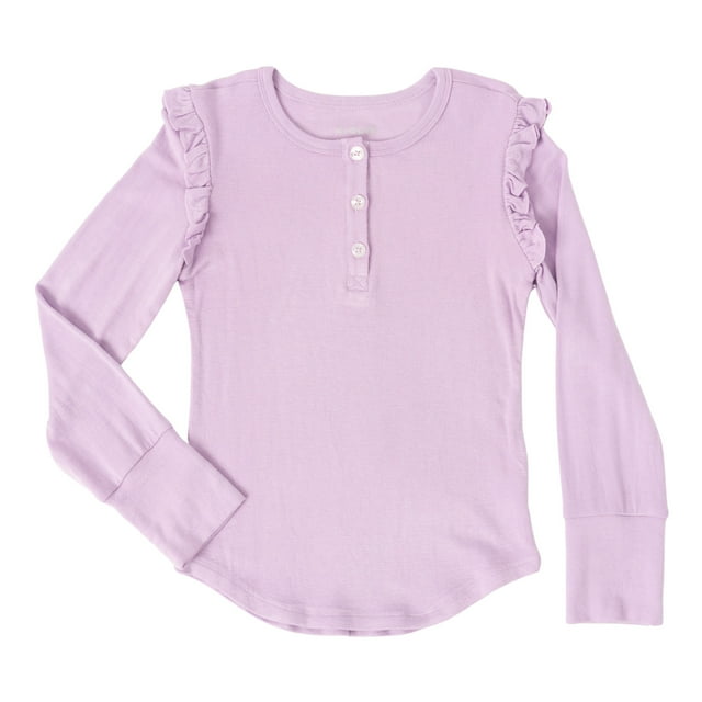 KIDPIK Girls Long Sleeve Top, Long Sleeve Ruffle Shoulder Henley, Size