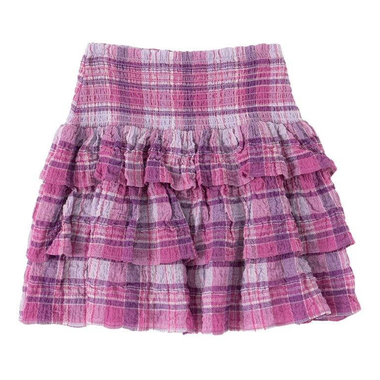 KIDPIK Girls Pull On Plaid Smocked Waist Ruffle Skirt, Size: XXS (4) - XXL  (16) 